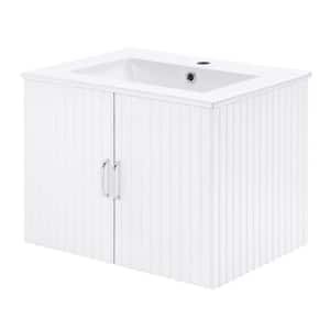Anky 23.62 in. W 13.8 in. D x 18.7 in. H Wall Mounted Bath Vanity in White with White Ceramic Top Sink 2 Doors Cabinet