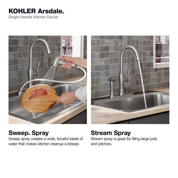 Arsdale Single-Handle Standard Kitchen Faucet in Vibrant Stainless with On-Deck Sidespray