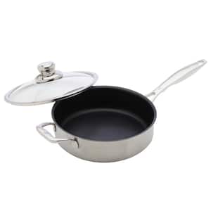 Classic Series 3.1 qt. Cast Aluminum Nonstick Saute Pan in Stainless Steel with Glass Lid