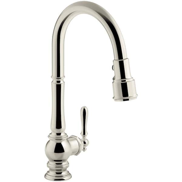 KOHLER Artifacts Single-Handle Touchless Pull-Down Sprayer Kitchen Faucet in Vibrant Polished Nickel