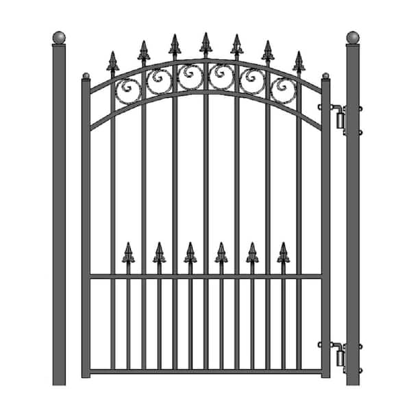Prague Style 4 ft. x 5 ft. Black Steel Pedestrian Fence Gate