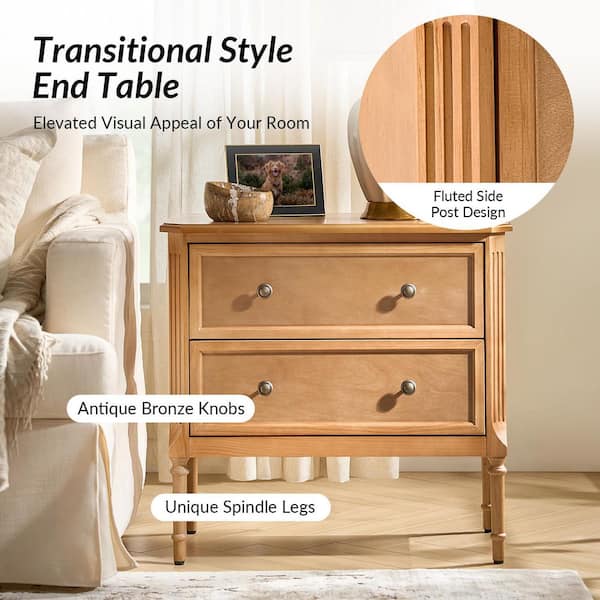 JAYDEN CREATION Cleo Teak 2-Drawer 28 in. W Nightstand with