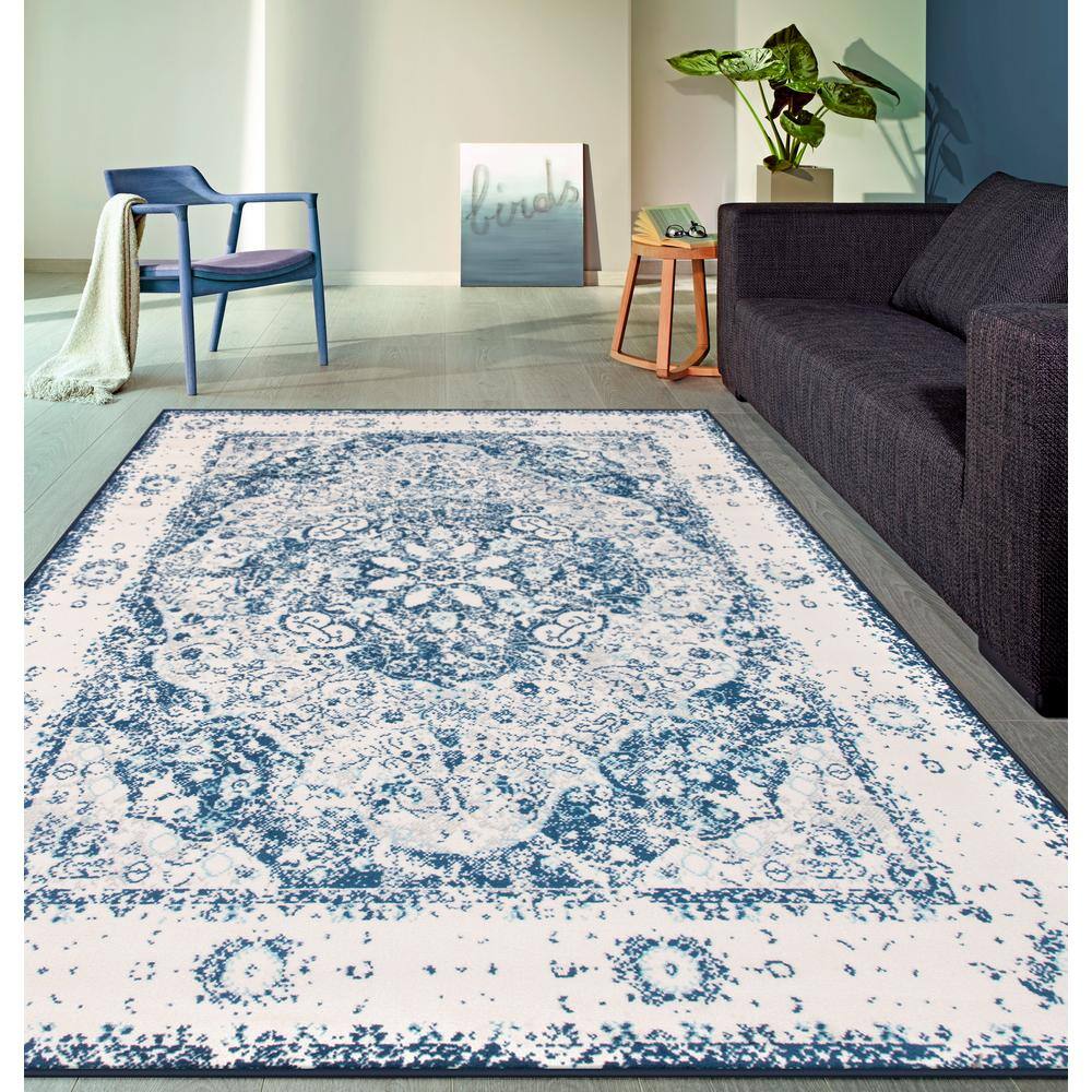 Bohemian Blue Distressed Medallion 8' x 10' Synthetic Area Rug