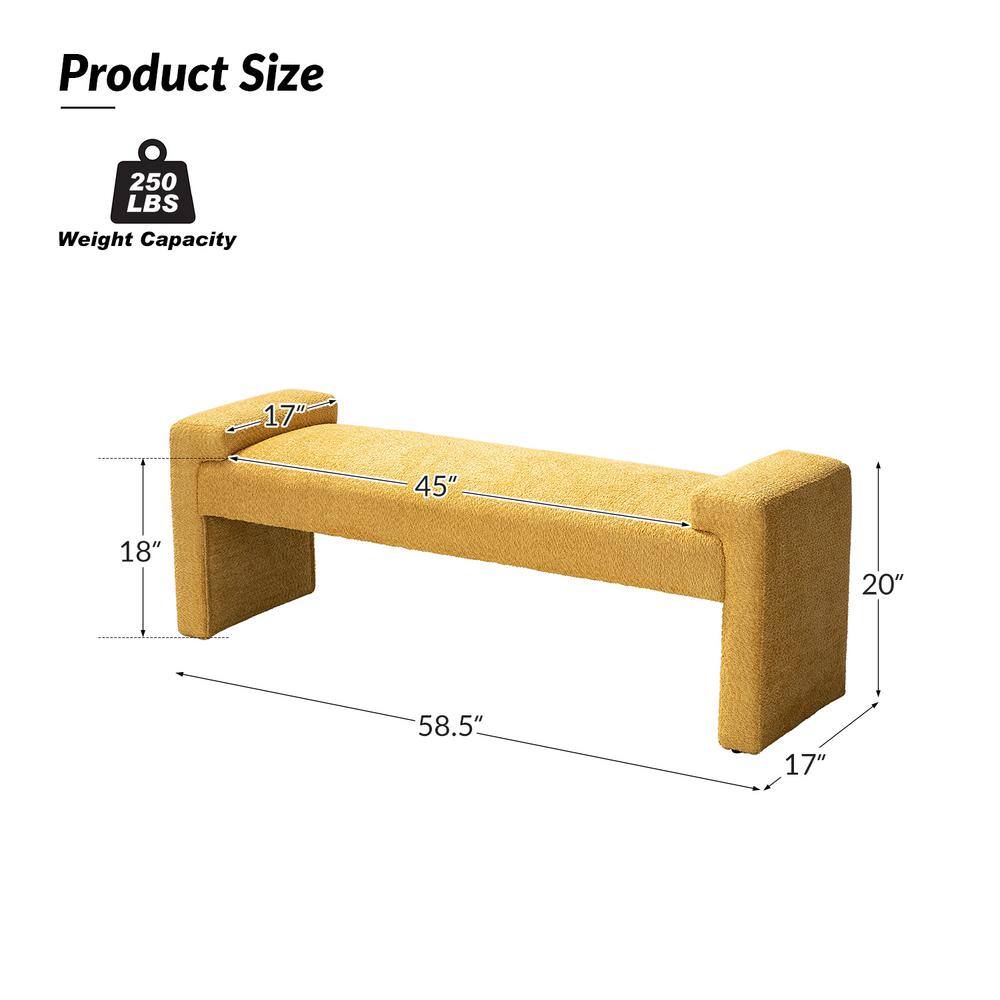 Johannes Ivory Transitional Upholstered Boucle 58.5 in Bedroom Bench with Foot Pads - thumbnail 3