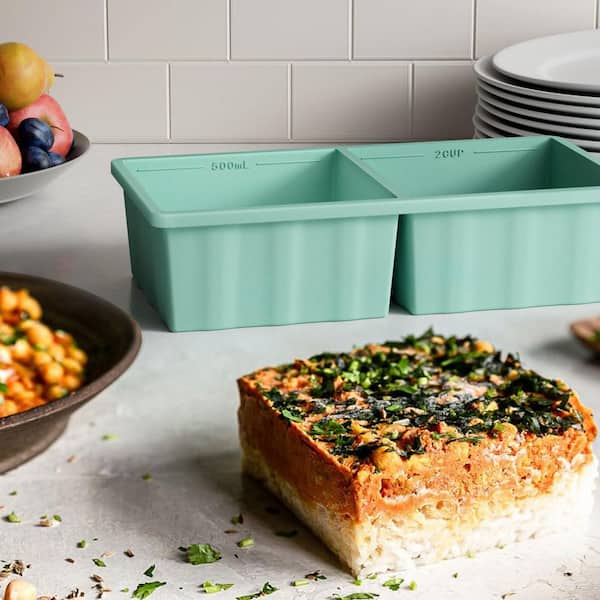 2 Pack Green Silicone Freezer Tray for Soup Ice Cubes, 2-Cup Freezing Tray with Lid for Meal Prep Make Stock Souped Ice