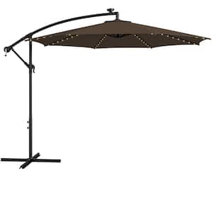 10 ft. Cantilever Offset Patio Umbrella Solar Powered Umbrella with 112-LED Lights Brown
