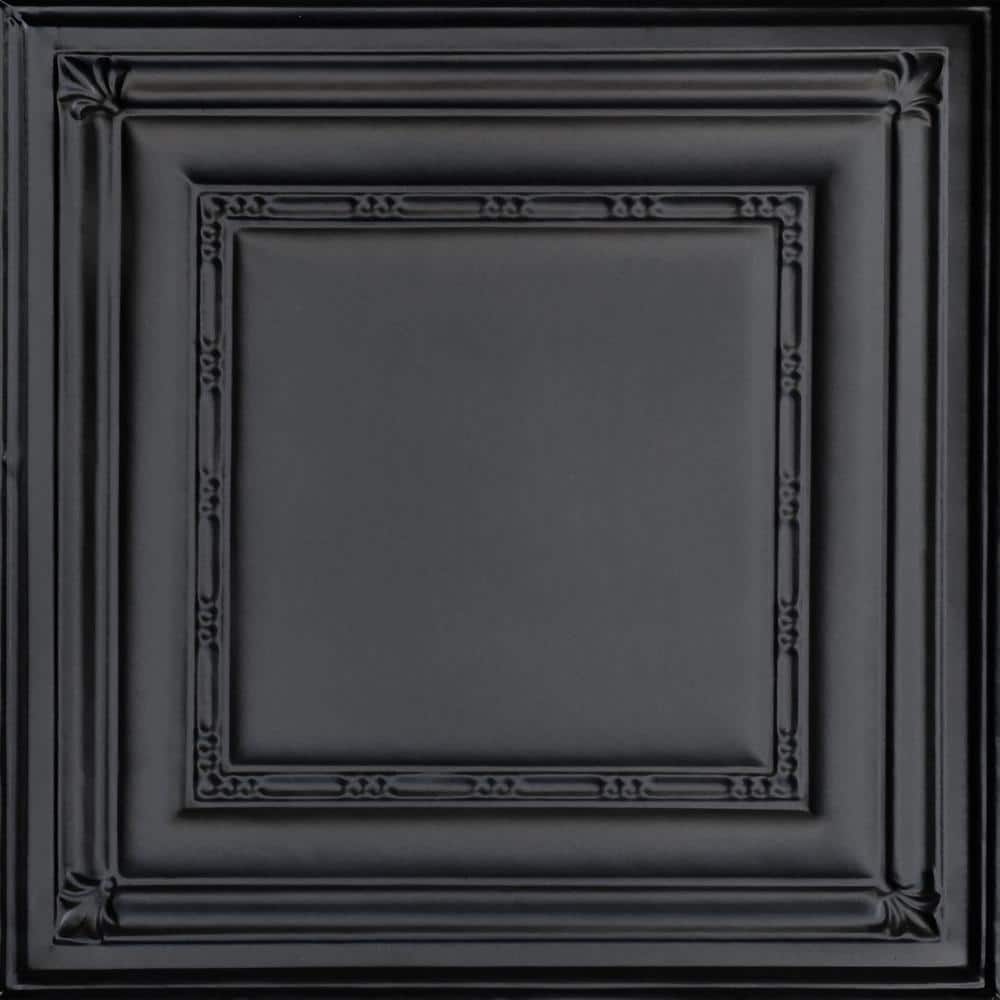 FROM PLAIN TO BEAUTIFUL IN HOURS Eyelet Satin Black 2 ft. x 2 ft. Decorative Nail Up Tin Ceiling Tile (24 sq. ft./case)