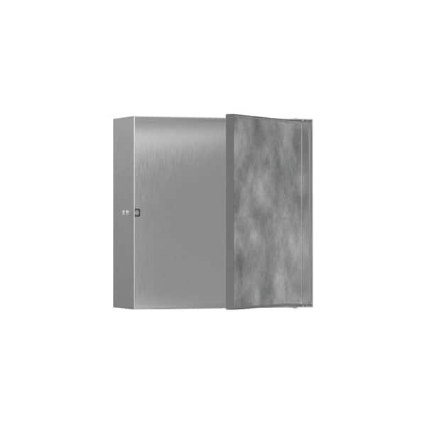 Hansgrohe XtraStoris Rock 15 in. W x 15 in. H x 4 in. D Stainless Steel Shower Niche with Tileable Door in Brushed Stainless Steel