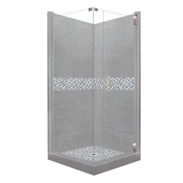 American Bath Factory Del Mar Grand Hinged 36 in. x 36 in. x 80 in. Right-Hand Corner Shower Kit in Wet Cement and Satin Nickel Hardware