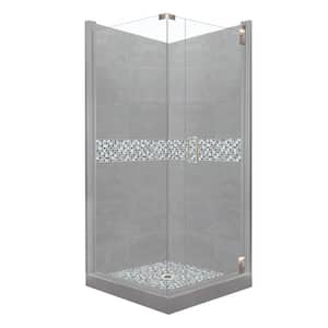 Del Mar Grand Hinged 38 in. x 38 in. x 80 in. Right-Hand Corner Shower Kit in Wet Cement and Satin Nickel Hardware