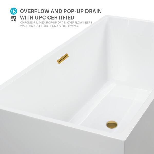 Vanity Art Talence 59 in. Acrylic Flatbottom Freestanding Bathtub in White/Titanium Gold