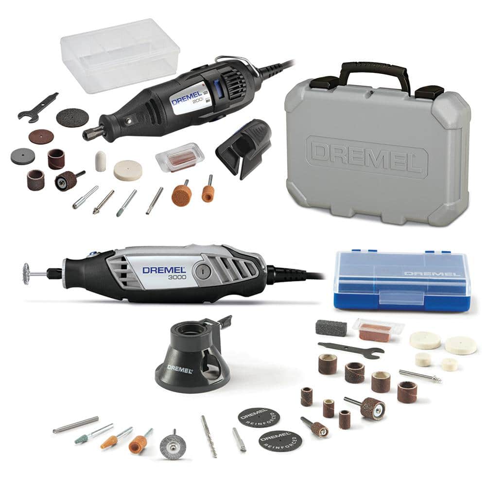 Dremel 3000 Series 1.2 Amp Variable Speed Corded Rotary Tool Kit + 200  Series 1.15 Amp Dual Speed Corded Rotary Tool Kit 3000125H+200115 - The  Home Depot