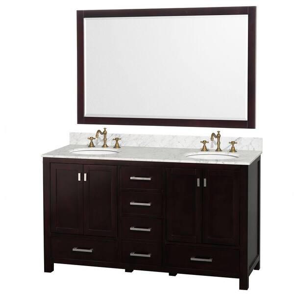 Wyndham Collection Abingdon 61 in. Double Vanity in Espresso with Marble Vanity Top in Carrara White and Mirror-DISCONTINUED