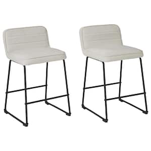 29 in. White Low Back Metal Frame Bar Stool with Fabric Seat(Set of 2)