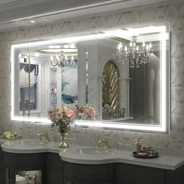 Apmir 60 in. W x 30 in. H Rectangular Frameless 192 LEDs/m Front Lighted Anti-Fog Tempered Glass Wall Bathroom Vanity Mirror