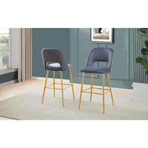 Moy 29 in. Dark Grey High Back Metal Frame Bar Stool With Velvet Fabric And Gold Chrome Legs (Set of 2)