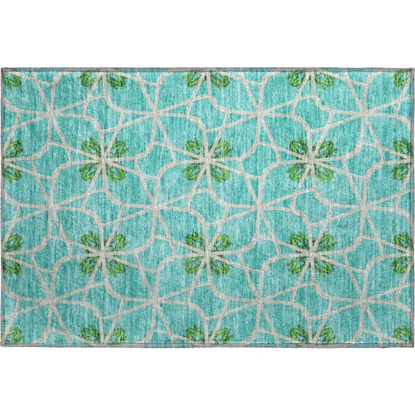 Addison Rugs Mayfield Premium Machine Washable Abstract AMF958 Aqua 1 ft. 8 in. x 2 ft. 6 in. Area Rug