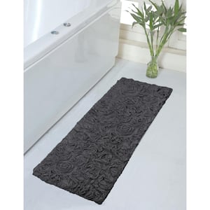 Bell Flower Collection Gray 21 in. x 54 in. Cotton Bath Rug