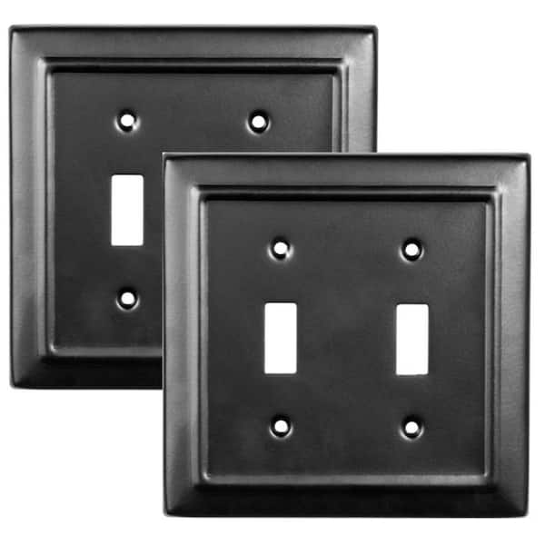 Monarch Abode Architectural 2-Gang Matte Black Toggle Metal Wall Plate (2-Pack)