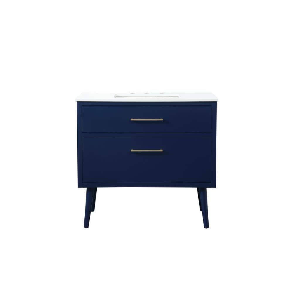 Timeless Home 36 in. W Single Bath Vanity in Blue with Engineered Stone Van