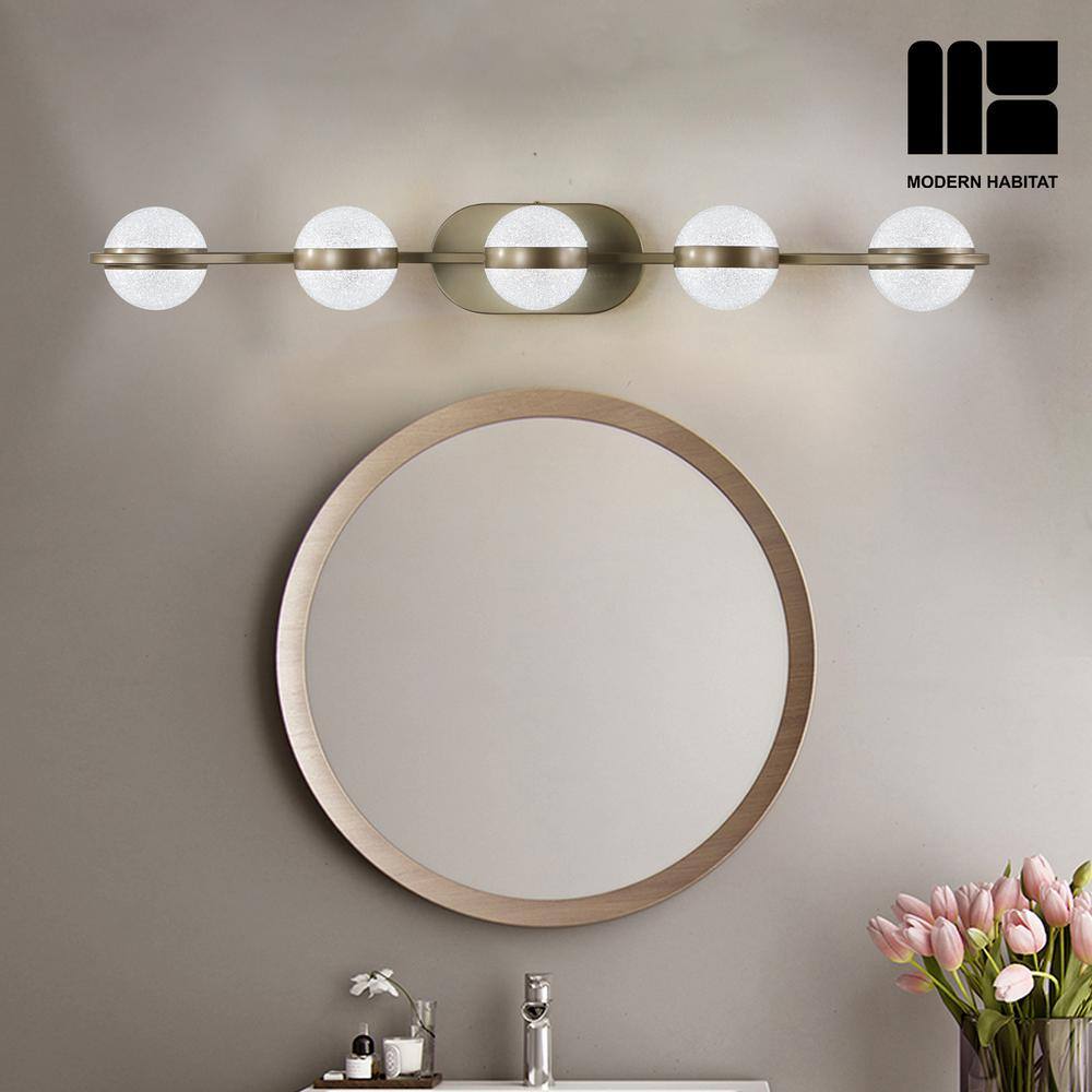 Brushed Gold 5-Light Dimmable LED Vanity Light with Globe Shades