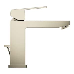 Eurocube Single-Handle Single Hole Mid-Arc 1.2 GPM Bathroom Faucet with Drain Assembly in Brushed Nickel