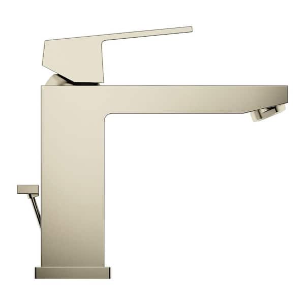 Eurocube Single-Handle Single Hole Mid-Arc 1.2 GPM Bathroom Faucet with Drain Assembly in Brushed Nickel