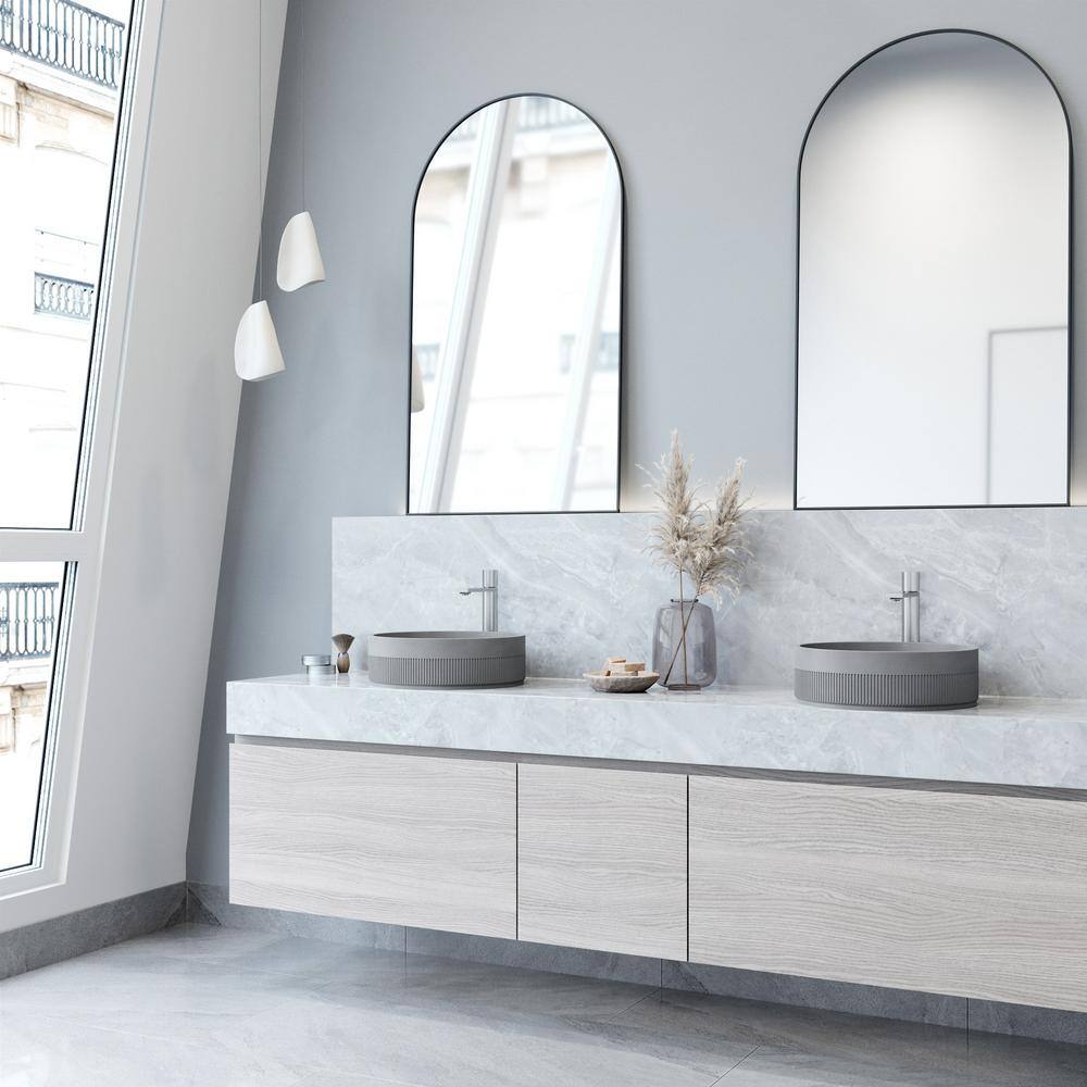 Gray Stone Round Above-Counter Fluted Vessel Sink
