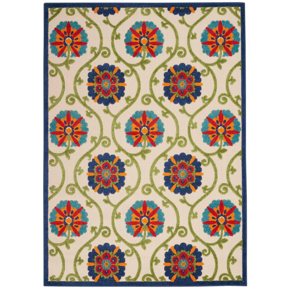 Aloha Blue Multicolor Floral Outdoor Area Rug
