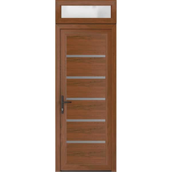 VDOMDOORS 30 in. x 80 in. Right-Hand/Inswing Frosted Glass Walnut Steel Prehung Front Door with Hardware