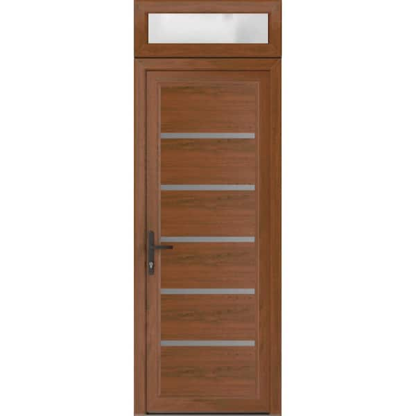 VDOMDOORS 36 In X 80 In Right Hand Inswing Frosted Glass Walnut Steel Prehung Front Door With