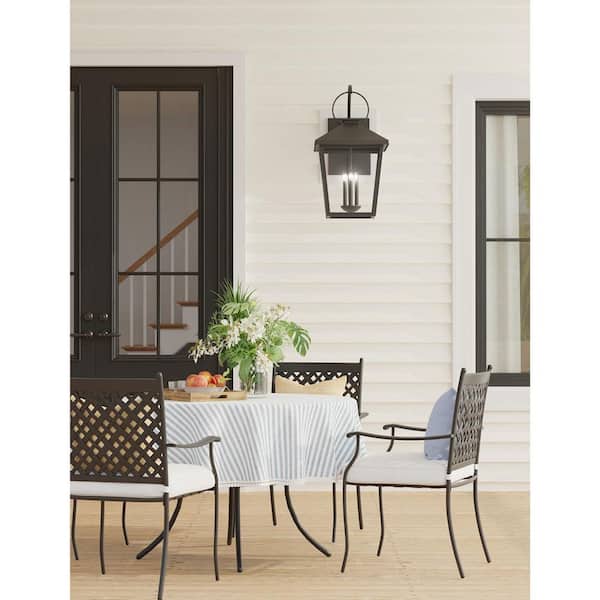 Parkside 32 in. Sand Coal Black Outdoor Hardwired Lantern Wall Sconce with Clear Glass Shades, No Bulbs Included