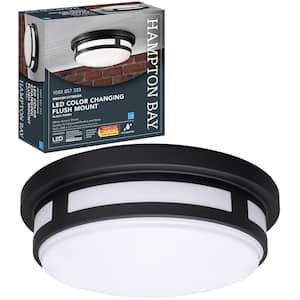 11 in. Round Black Indoor Outdoor LED Flush Mount Ceiling Light Adjustable CCT 830 Lumens Wet Rated Front or Side Door