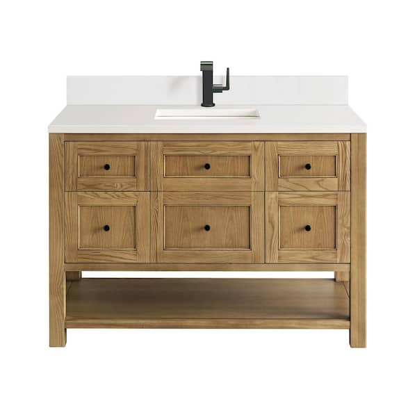 James Martin Vanities Breckenridge 48.0 in. W x 23.5 in. D x 34.2 in. H Single Bathroom Vanity in Light Natural Oak with Quartz White Zeus Top