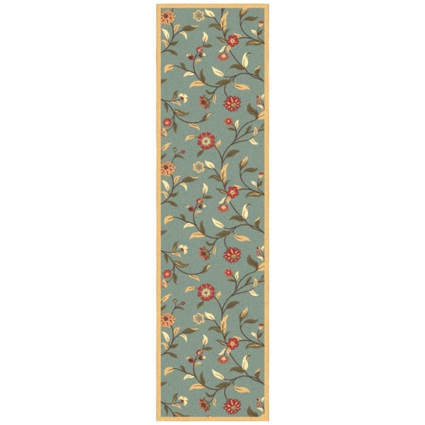 Homeline Non-Slip Rubberback 2 ft. x 15 ft. Floral Indoor, Dark Seafoam Green Runner Rug