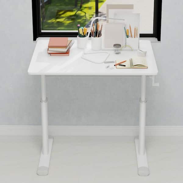 31.5 in. Rectangular White Iron and Wood Desk with Height