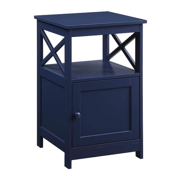Convenience Concepts Oxford 16 in. Cobalt Blue Standard Height Square Wood Top End Table with Storage Cabinet and Shelf