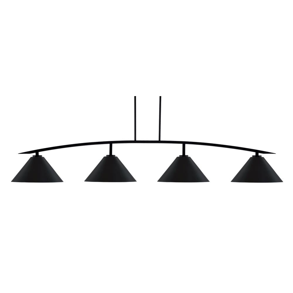 Siena 4-Light Matte Black Billiard Light with 14  in. Matte Black Cone Meta