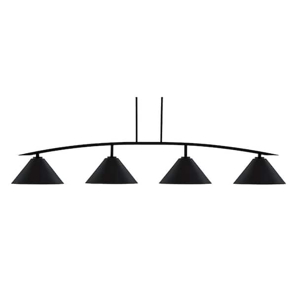 Siena 4-Light Matte Black Billiard Light with 14  in. Matte Black Cone Metal Shades no bulbs included