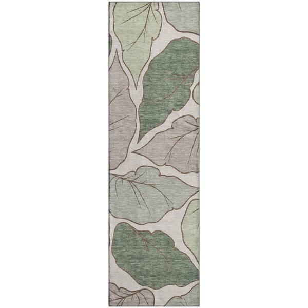 Mayfield Premium Machine Washable Abstract AMF2348 Basil 2 ft. x 7 ft. Runner Rug