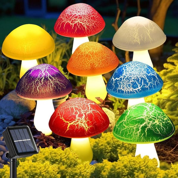 Solar Garden Decor Lights 8 Crack Mushrooms Outdoor Decor Stake