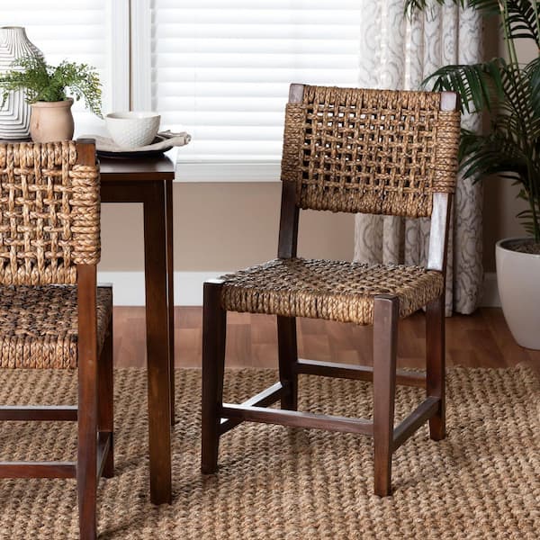 Alise Natural Brown Seagrass and Mahogany Wood Dining Chair
