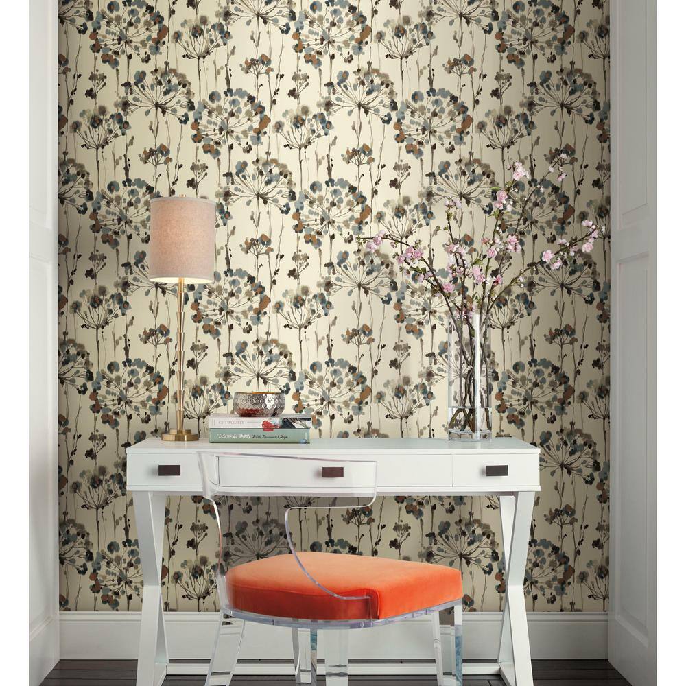 Teal Floral Grasscloth Peel and Stick Wallpaper
