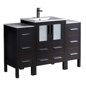 Torino 48 in. Bath Vanity in Espresso with Ceramic Vanity Top in White with White Basin and 2 Side Cabinets