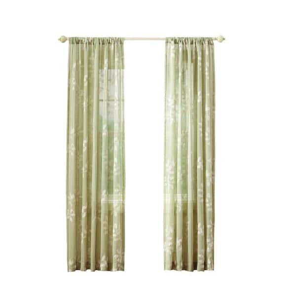 Home Decorators Collection Sheer Green Leaf Embroidery Rod Pocket Curtain - 50 in. W x 95 in. L