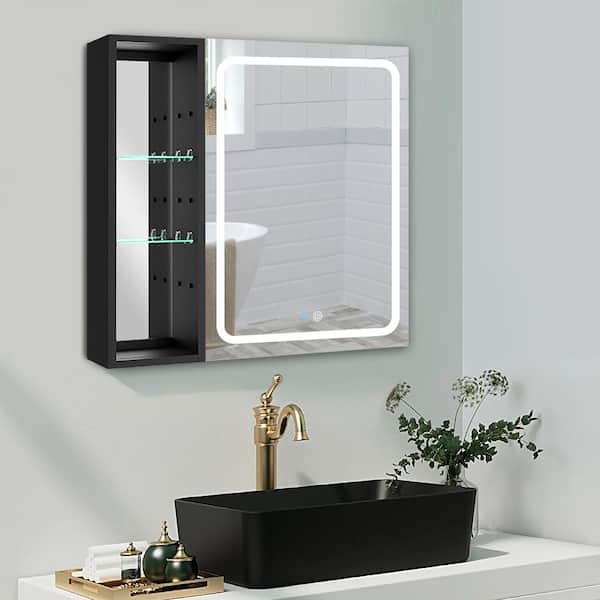 ANGELES HOME 30 in. W x 30 in. H Rectangular Aluminum LED Surface Mount Double Door Medicine Cabinet with Mirror, Defogging, Dimmer