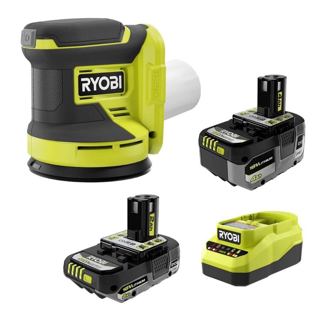 RYOBI ONE+ 18V Kit w/ 4.0 Ah Battery, 2.0 Ah Battery, Charger, & FREE ONE+ Cordless Random Orbit Sander (PSK1212SBPCL406)