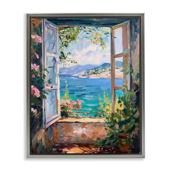 Stupell Industries Window Sea View by LSR Design Studio Gray Floater Frame Nature Graphic Art Print 31 in. x 25 in.