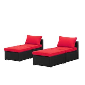 4-Piece Wicker Outdoor Patio Conversation Set with Red Cushions