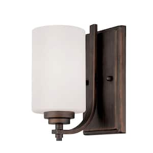 Rubbed Bronze Wall Sconce with Etched White Glass